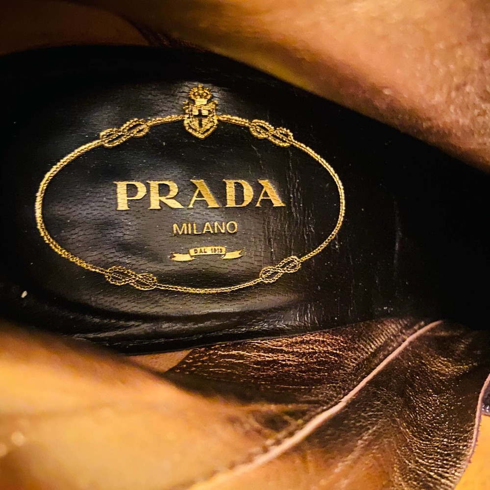 Prada Chocolate Brown Suede Platform Heeled Mid Calf Boots - Picture 5 of 12